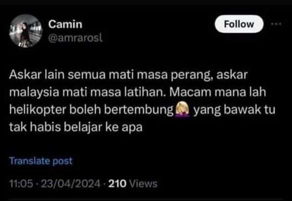 Askar Malaysia mati masa latihan
